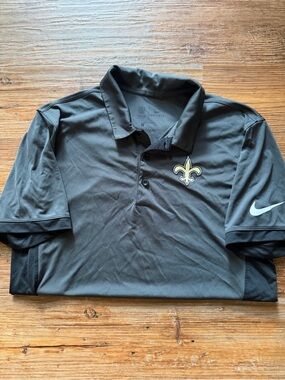 Nike Men's Black Polo with Gold Fleur-de-Lis Logo